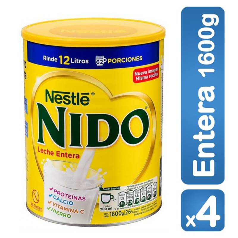 NIDO - Leche Nido Entera 1600g Tarro Pack X4