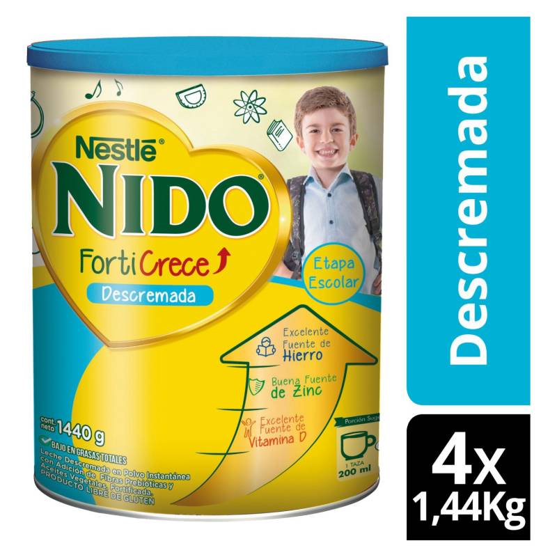 NIDO - Leche Nido Forticrece Descremada 1.440g Tarro X4