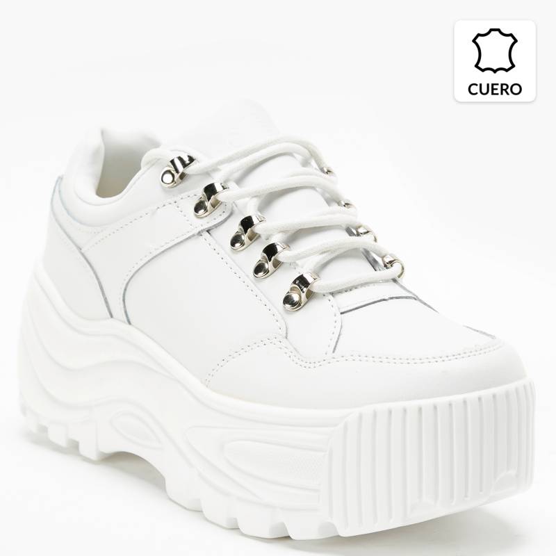 Zapatillas Blancas Cuero Plataforma |