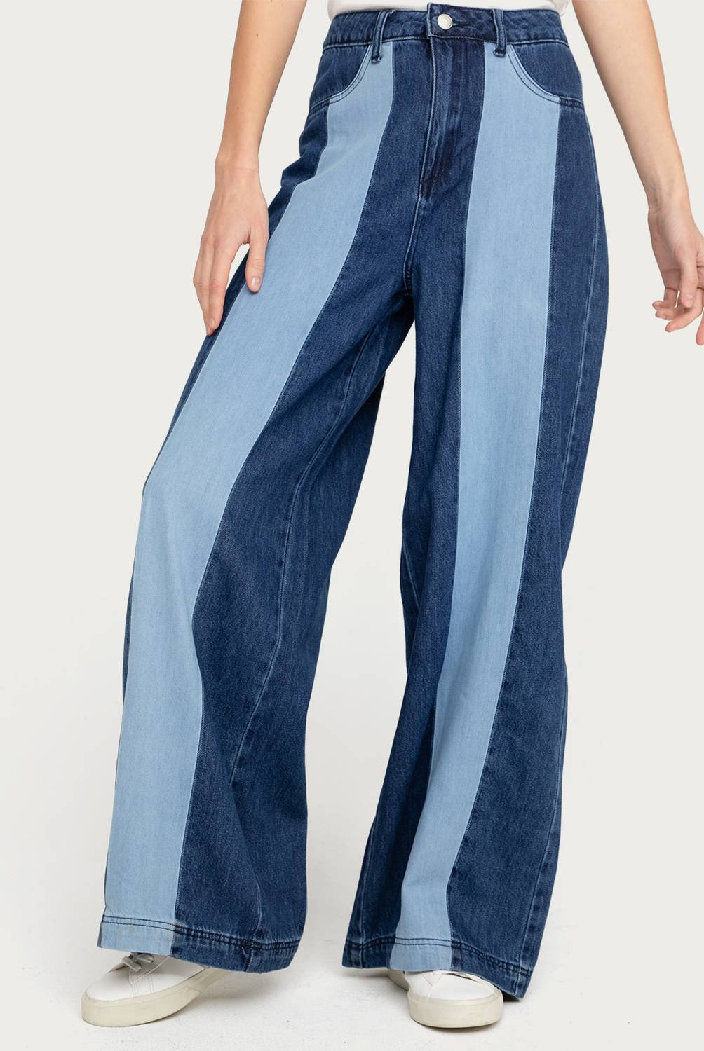 BASEMENT - Jeans Wide Leg Patchwork Tiro Alto Mujer