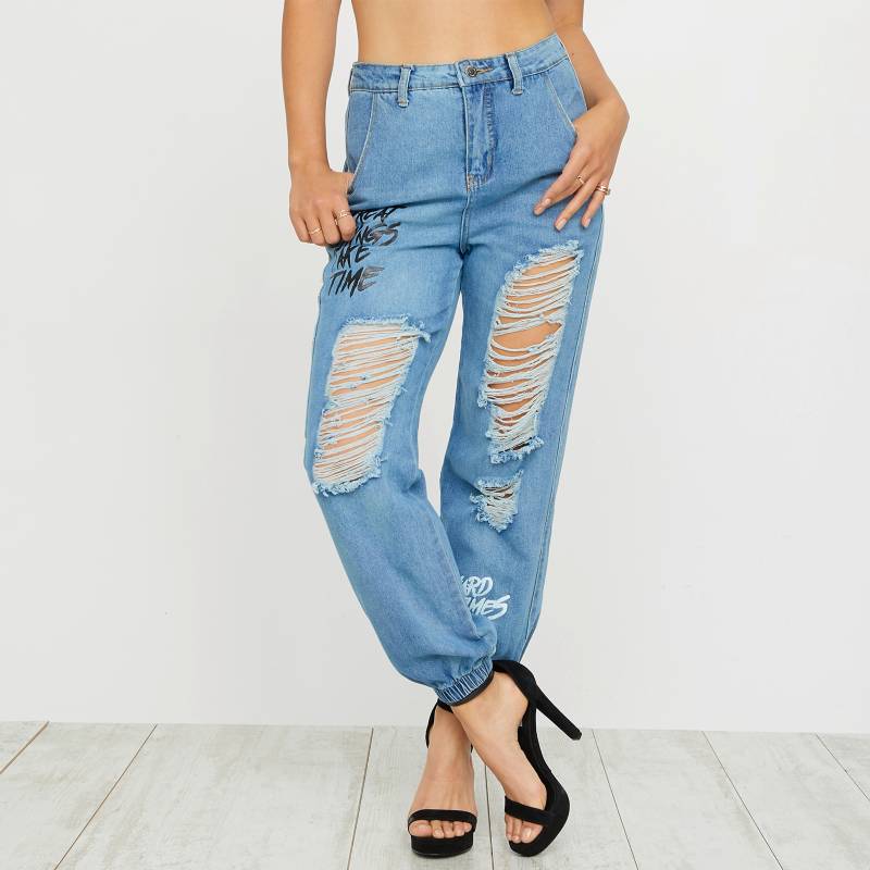 Jean jogger azul tiro alto