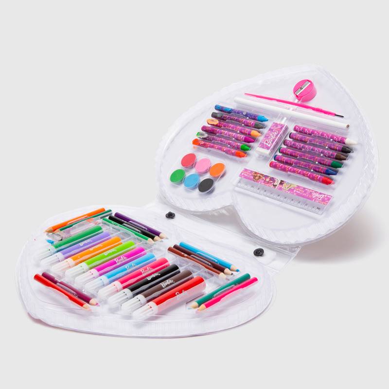 BARBIE - Barbie Set Contiene 10 Lápices Escripto, 12 Mini Lápices De Colores, 12 Mini Crayones De Colores, 1 Acuarela, 1 Pincel Acuarela, 1 Goma, 1 Regla Y 1 Sacapuntas