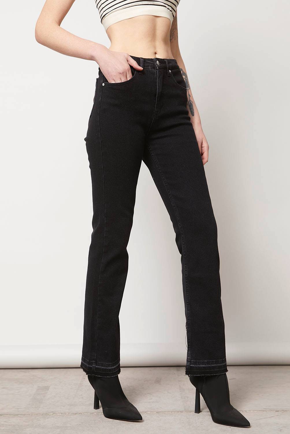 BASEMENT - Jeans Mujer Flare Tiro Alto Algodón Basement