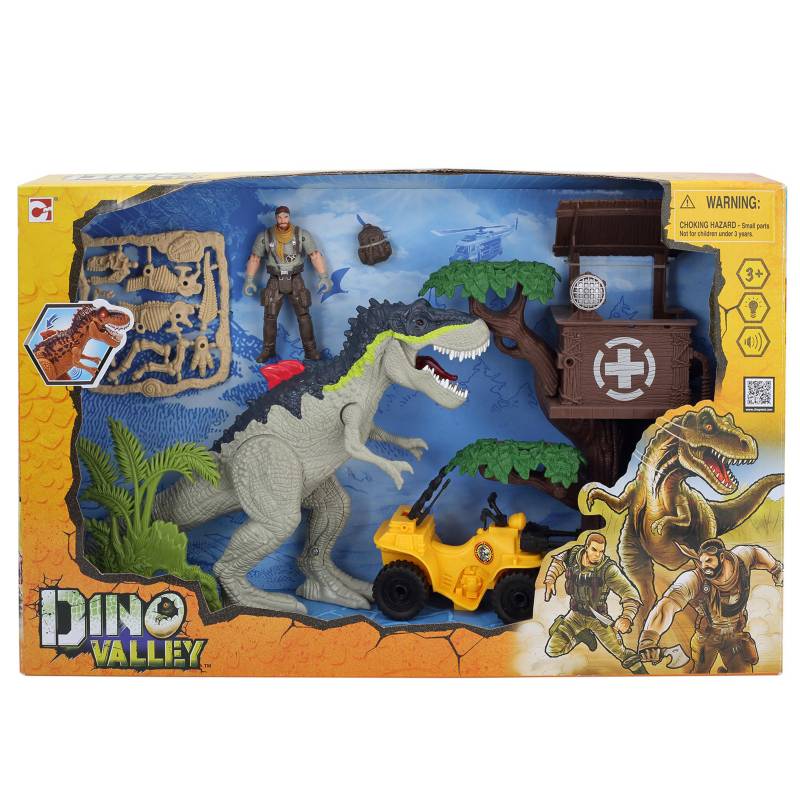 DINO VALLEY - Set Dinosaurio Con Vehiculo Y Torre Dino Valley