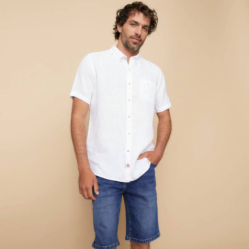 Camisa Blanca Hombre Lino Manga Corta Mao - Millam