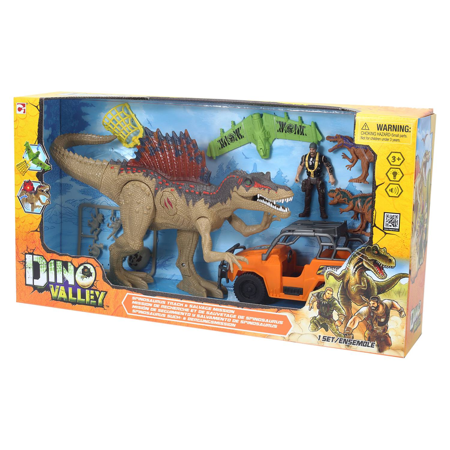 DINO VALLEY Set Dinosaurio Con 2 Vehiculos Dino Valley