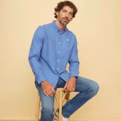 CASCAIS - Camisa Casual Lisa Manga Larga Algodón Hombre Cascais
