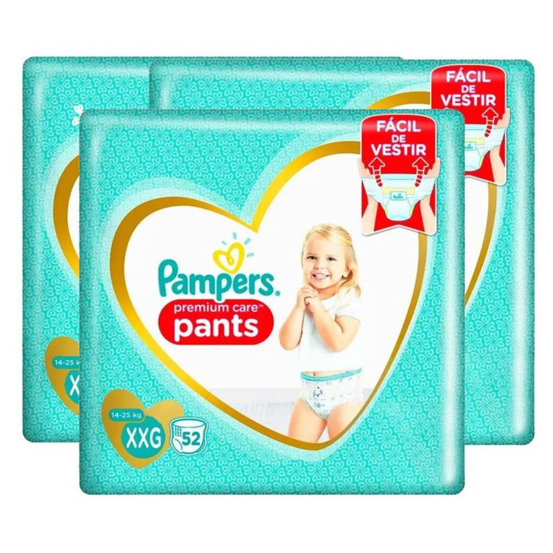 Pampers - 3Pañales Pampers Pants Premium Care 144  Talla Xxg