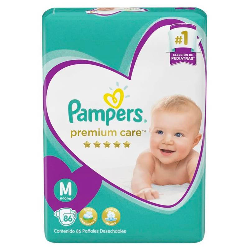 PAMPERS - 4 Pañales Pampers Premium Care 344 Uni Talla M