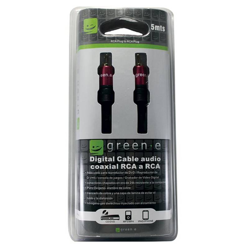 GREEN-E - Cable Audio Coaxial Rca a Rca 5 Metros