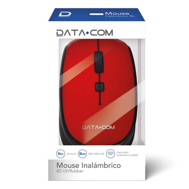 DATACOM - Mouse Inalámbrico 4d Uv/Rubber Rojo Datacom Pronobel