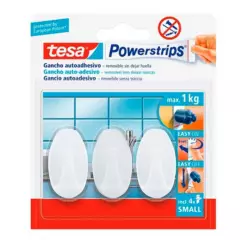 TESA - Pack 6 perchas gancho ovalado adhesivo blanco tesa, 1kg