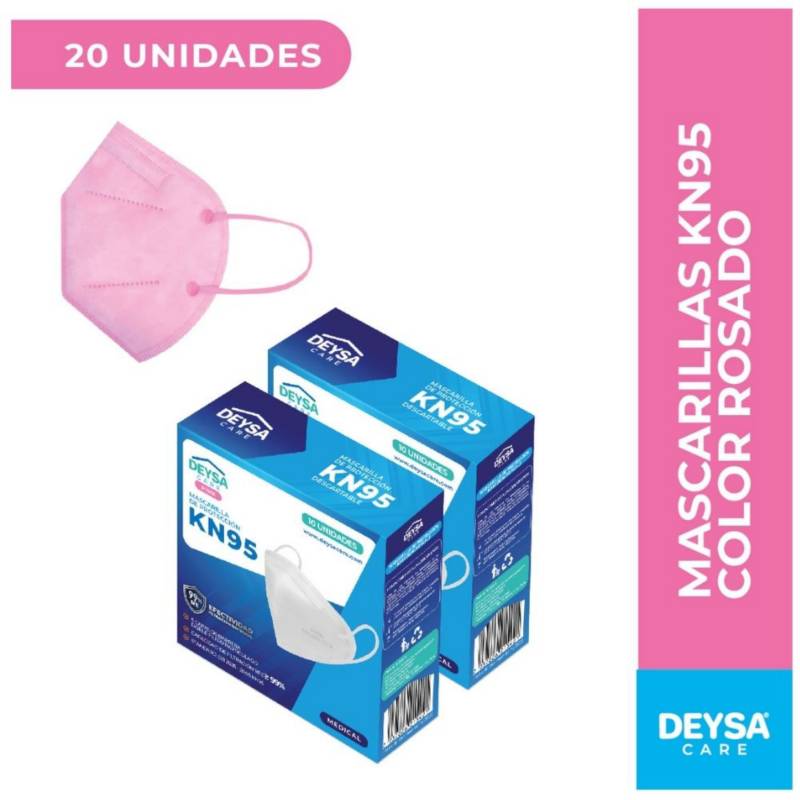 DEYSA CARE - Mascarillas Kn95, 5 Capas, 10 Un, 2 Cajas (20un) Color Rosado.