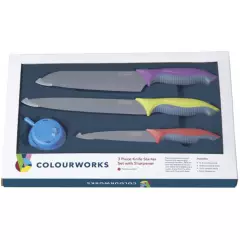 KITCHEN CRAFT - Set 3 cuchillos con afilador colourworks