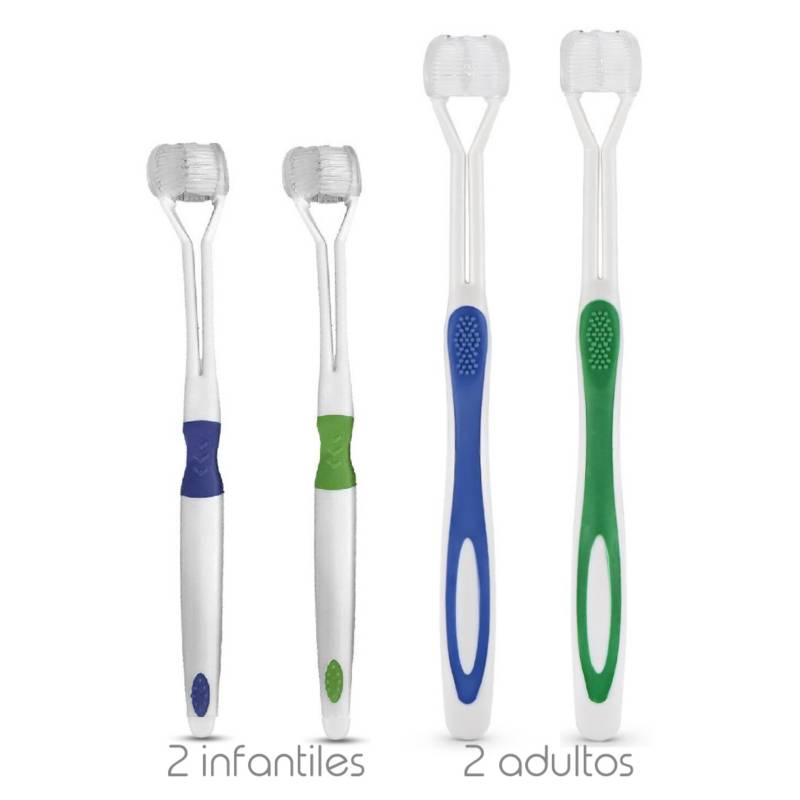 MUNDO AMABLE - Set Cepillos Dental 3D -2 Adultos 2 Infantiles 4 Repuestos