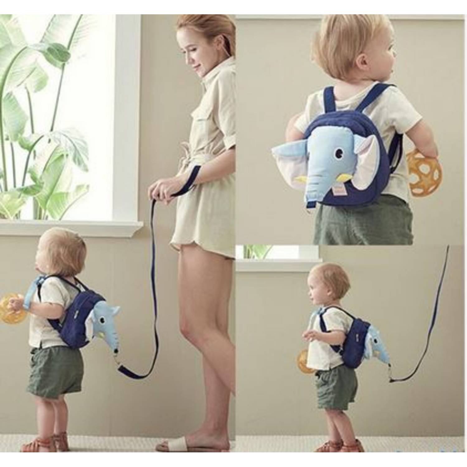 Mochila con arnés de elefante para niños con correa + muñequera antipérdida  para niños de 1 a 5 años (azul) JAMW Sencillez