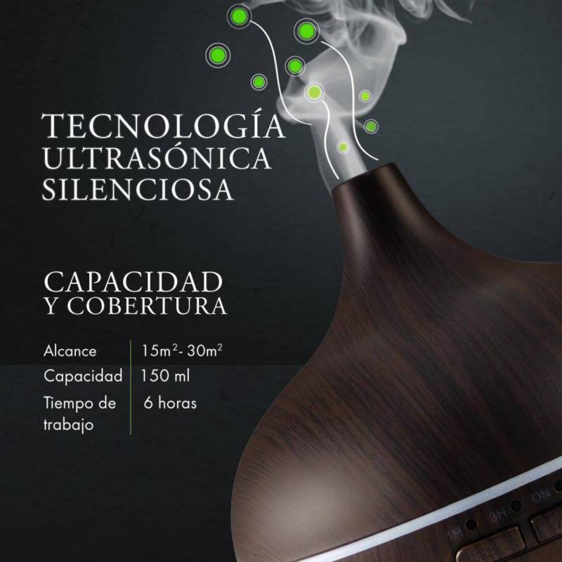 Humidificador Difusor de Aromas Eléctrico Aromaterapia Madera Clara (150  ml) - Casa de los Aromas Chile