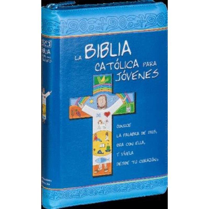 VERBO DIVINO - Biblia Católica para Jóvenes Dos Tintas, Junior Símil Piel Azul con Cremallera