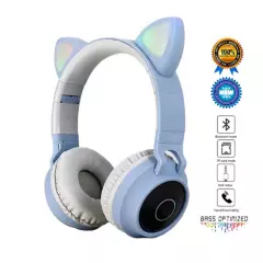 OEM - Audífonos Bluetooth Orejas De Gato - Celeste