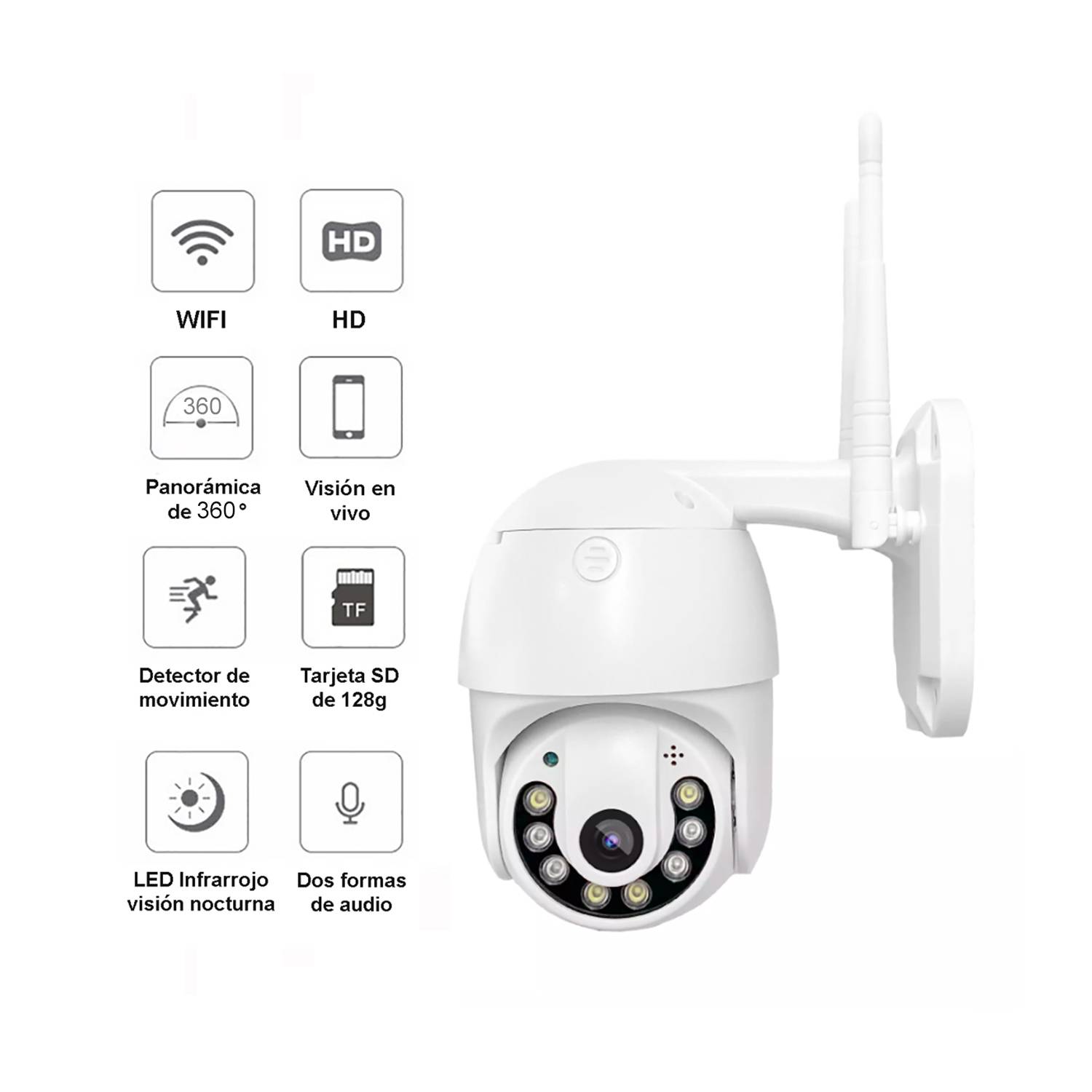 Cámara Seguridad Wifi Exterior Inalámbrica 1080p Vigilancia Blanco