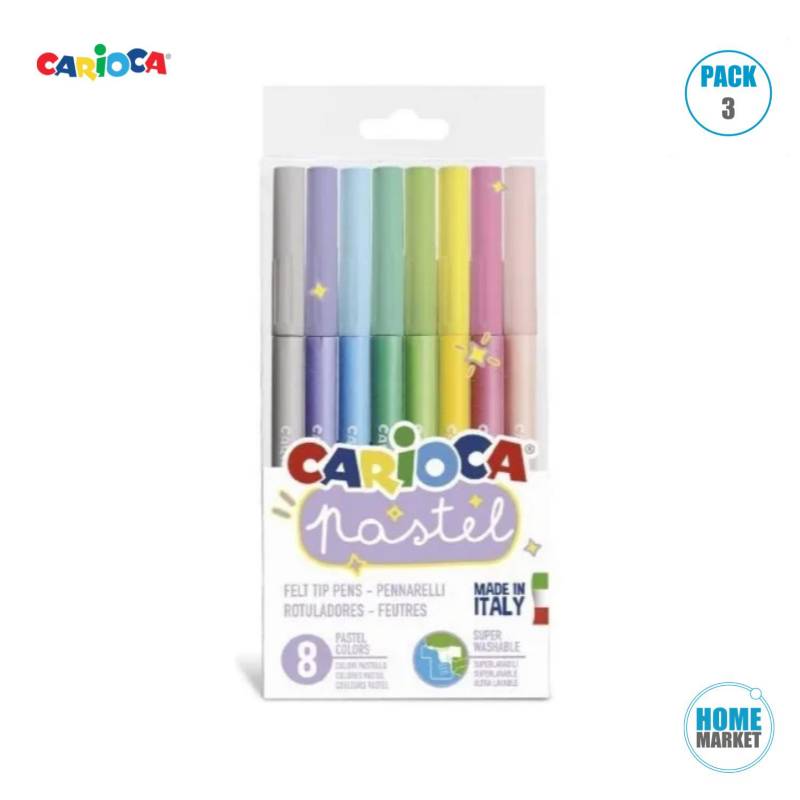 CARIOCA Pack 3 Plumones Color Pastel 8 Unidades 