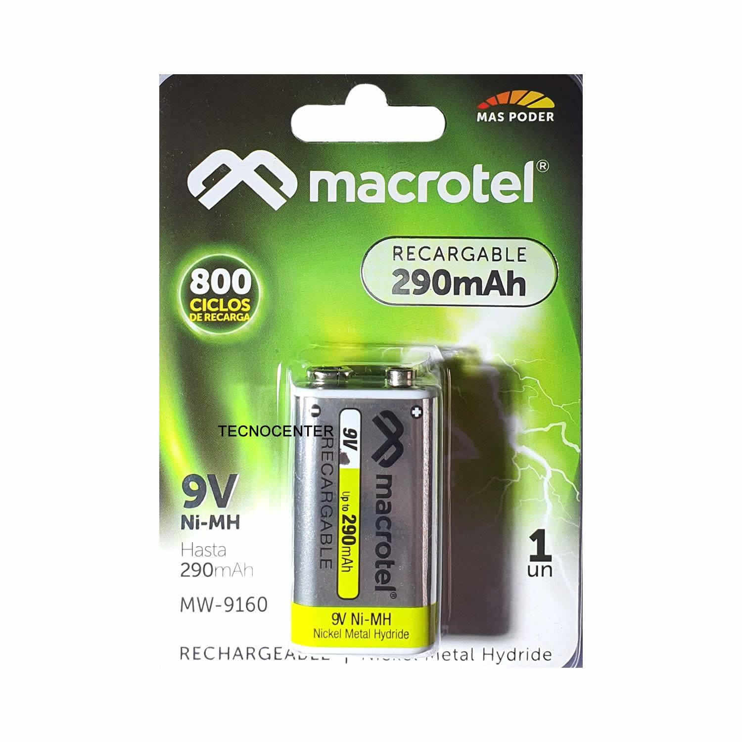 Batería Recargable 9V 800 ciclos - Macrotel 290mAh