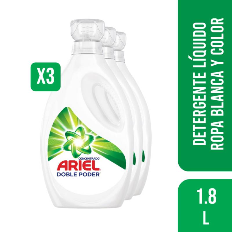ARIEL - Pack 3 Detergente Líquido Ariel Doble Poder Concentrado 1.8L
