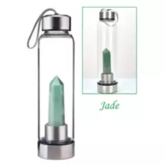 GENERICO - Botella Vidrio para Agua Cuarzo Verde Jade piedra energética
