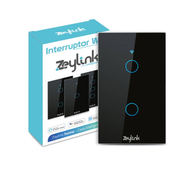 ZEYLINK - Interruptor De Pared 2 Canales Wifi Domotica Touch Black
