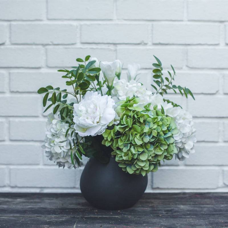 LE BOUQUET Hortensia Verde/Azul Flor Seda Artificial 66 Cm 