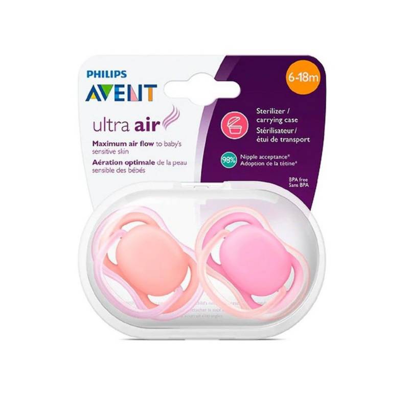 AVENT 2 Chupetes Ultra Air lisos 6-18 meses Pink