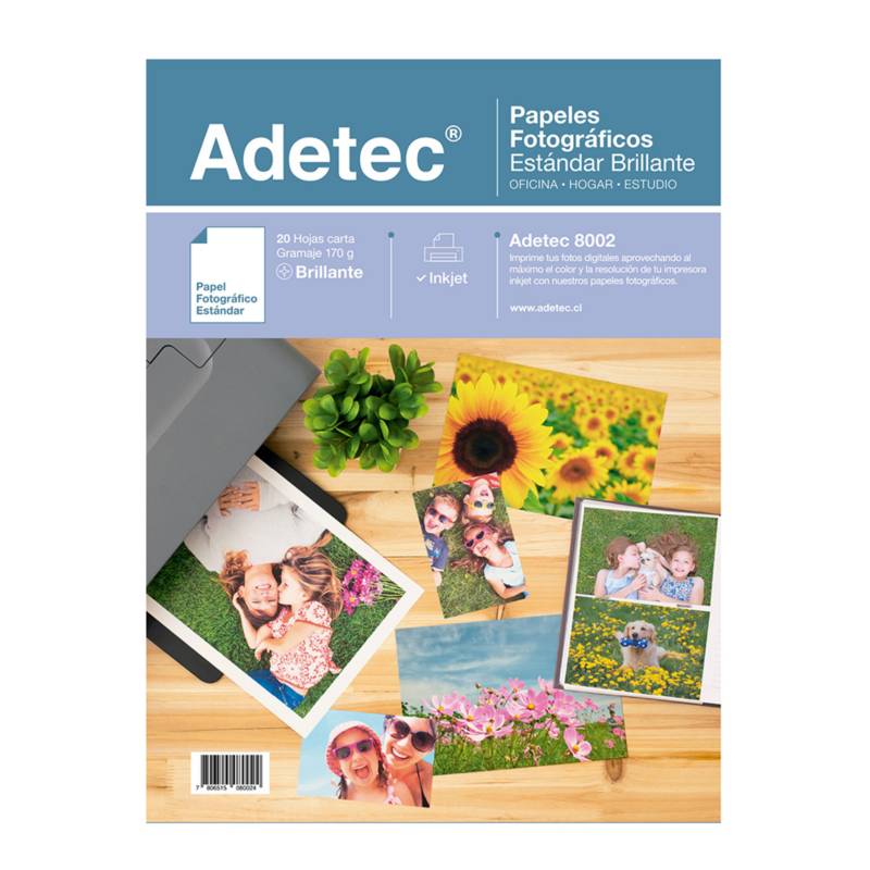 ADETEC - Papel Fotográfico Inkjet Glossy Carta 170 g X 20 Hojas
