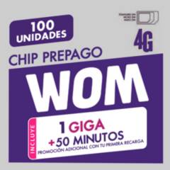 WOM - 100 chip WOM con 1gb + 50 minutos x 15 días