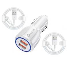 QUALCOMM - Cargador de Celular USB para auto + 2 cables 1metro iPhone lightning