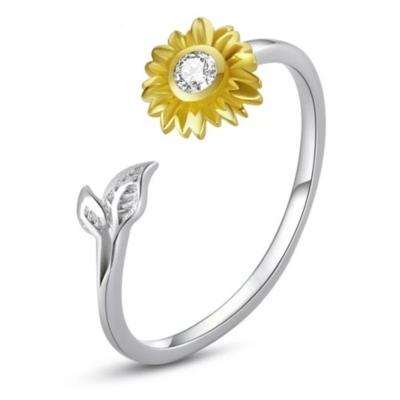 Anillo Antiestrés Ajustable Flor Girasol Giratorio Tik Tok