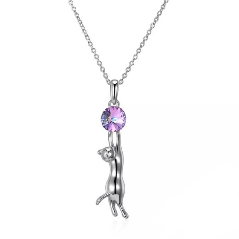 GENERICO - Collar plata 925 gato cristal tornasol mujer regalo