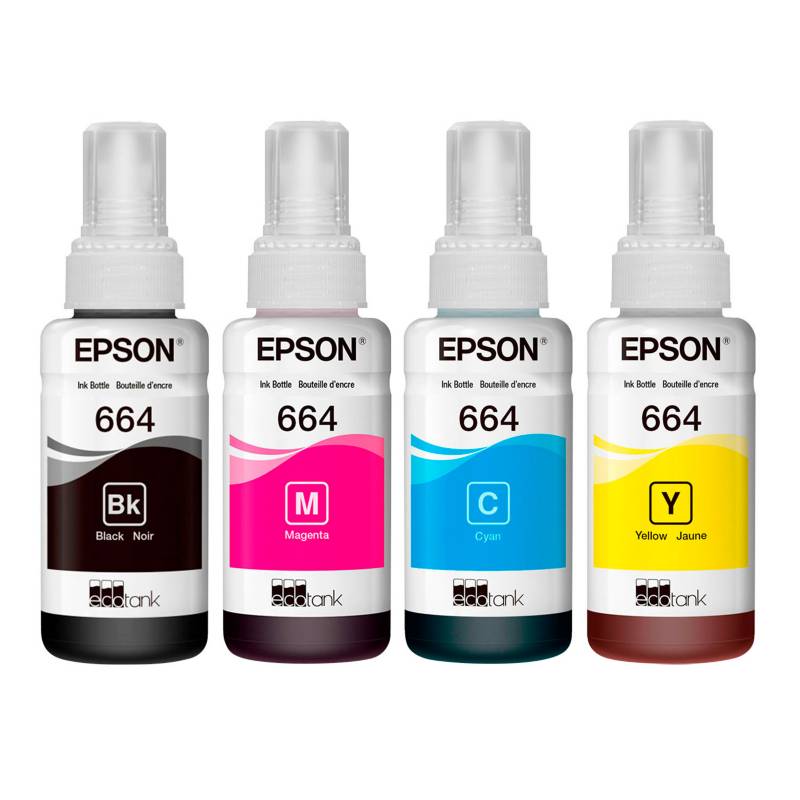 EPSON - Pack 4 Botellas de Tintas Ecotank T664 Originales L120 L380 L200 L1300 [ TINTAT664PACK4 ] - Lifemax