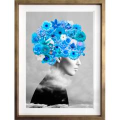 PAPEL ILUSTRADO - Cuadro Colalle Perfil Floral Azul  40x50 cm Marco Dorado