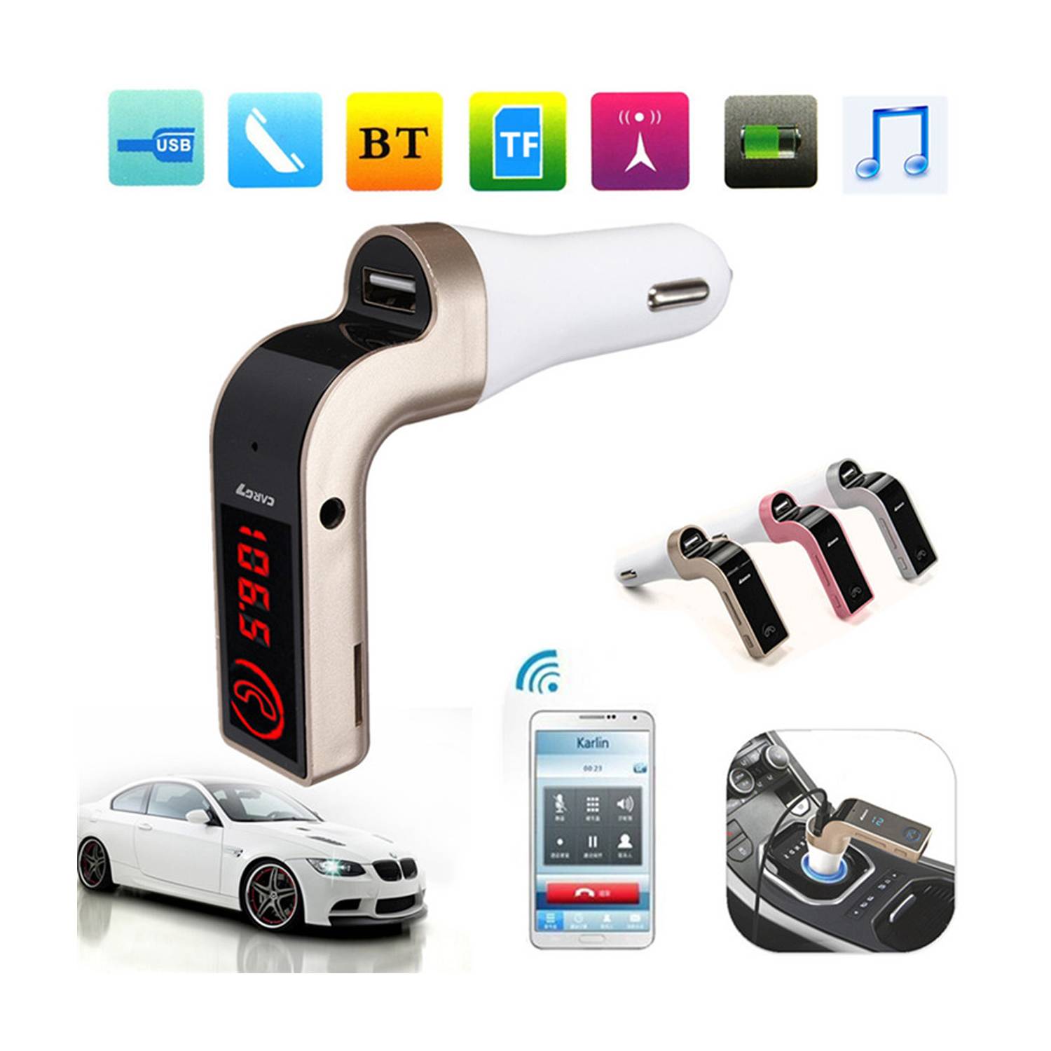 GENERICO Transmisor Fm Y Musica Por Bluetooth Usb Sd Mp3 Auto Y