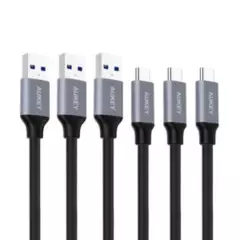 AUKEY - AUKEY Cable USB Pack 3 cables trenzados USB a USB-C Negro CB-CMD1