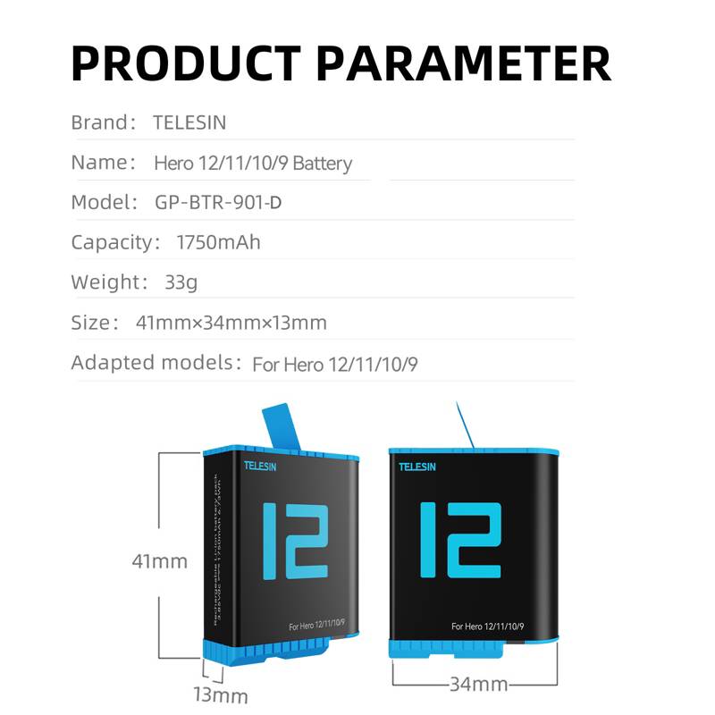 TELESIN G2 - Cubierta de batería mejorada para GoPro 12 11 10 9, resistente  al agua y nieve, cargador tipo C, soporte de carga para Go Pro Hero 12