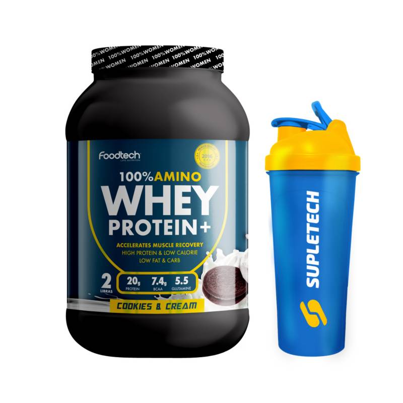 FOODTECH - 100% Amino Whey Protein 2 lb -Foodtech CookiesCream+Shaker W
