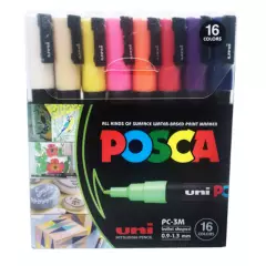 UNI POSCA - Marcadores Posca 3M Set 16 Colores Basicos