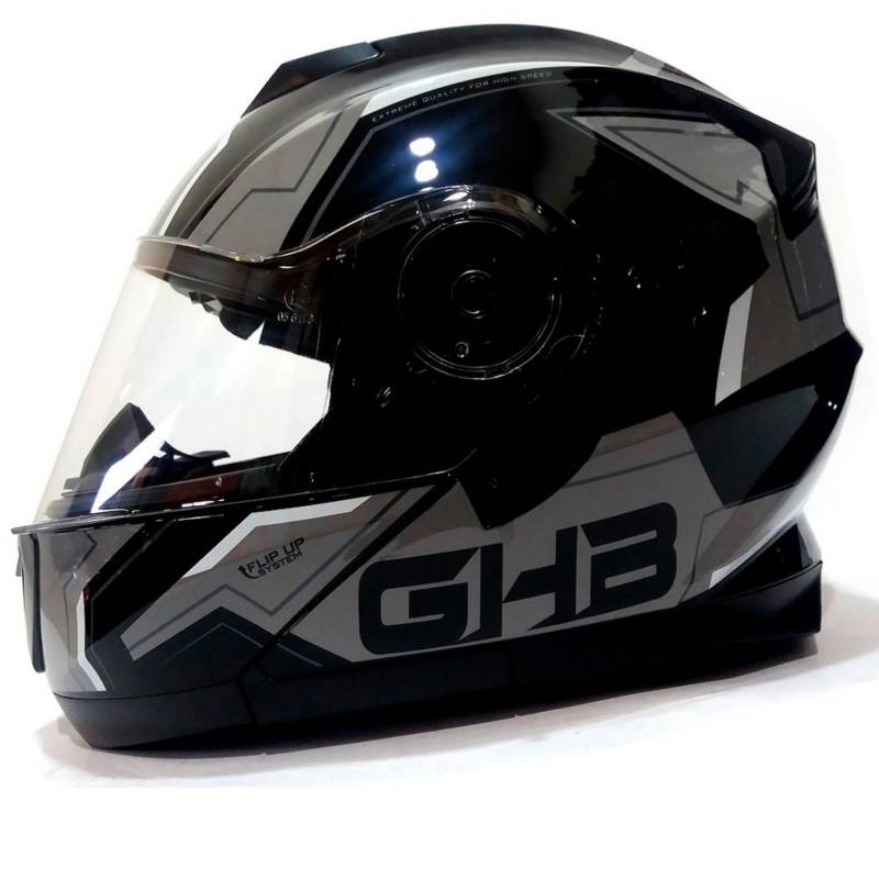 GHB - Casco Moto Abatible Ghb 160 Stark Negro Gris TALLA XL