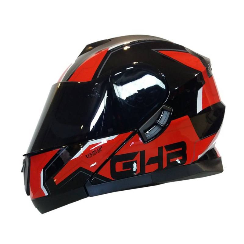 GHB - Casco Moto Abatible Ghb 160 Stark Mica Tinteada Negro Rojo TALLA M