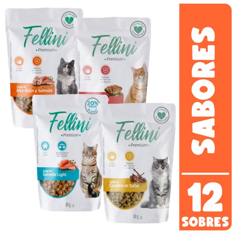 ANASAC - Fellini Pack Alimento Humedo Para Gato, 12 x Pouch 85Gr