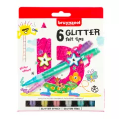 BRUYNZEEL - Marcadores Para Niños Bruynzeel Glitter 6 Colores