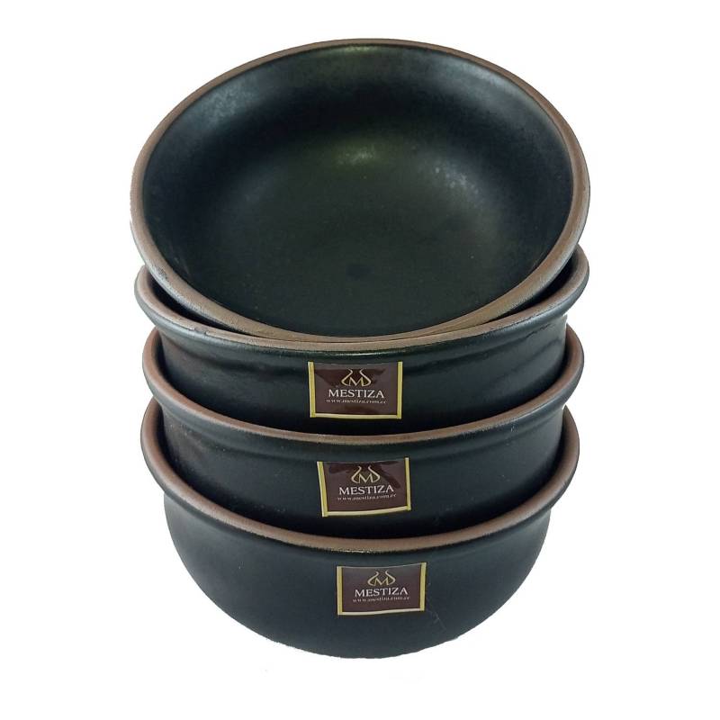 MESTIZA - Set con 4 Bowls de Ceramica Negro Ebano