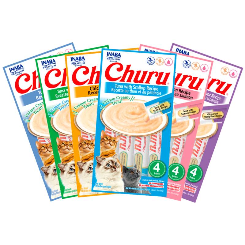 INABA - Pack 6 Sobres Churus Snack Cremoso Para Gatos Inaba Ciao