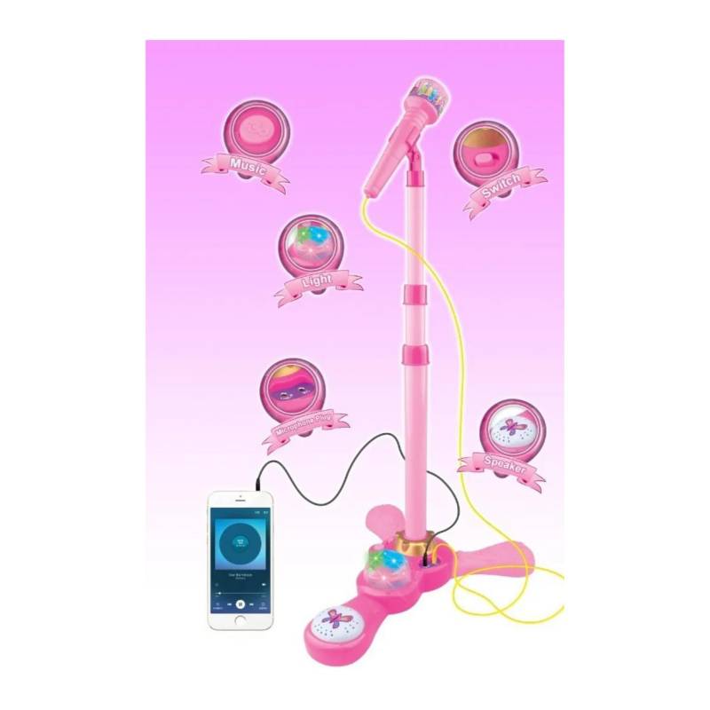 Microfono Pedestal Karaoke Niños Con Luces De Fiesta Juguete Color Rosa  claro